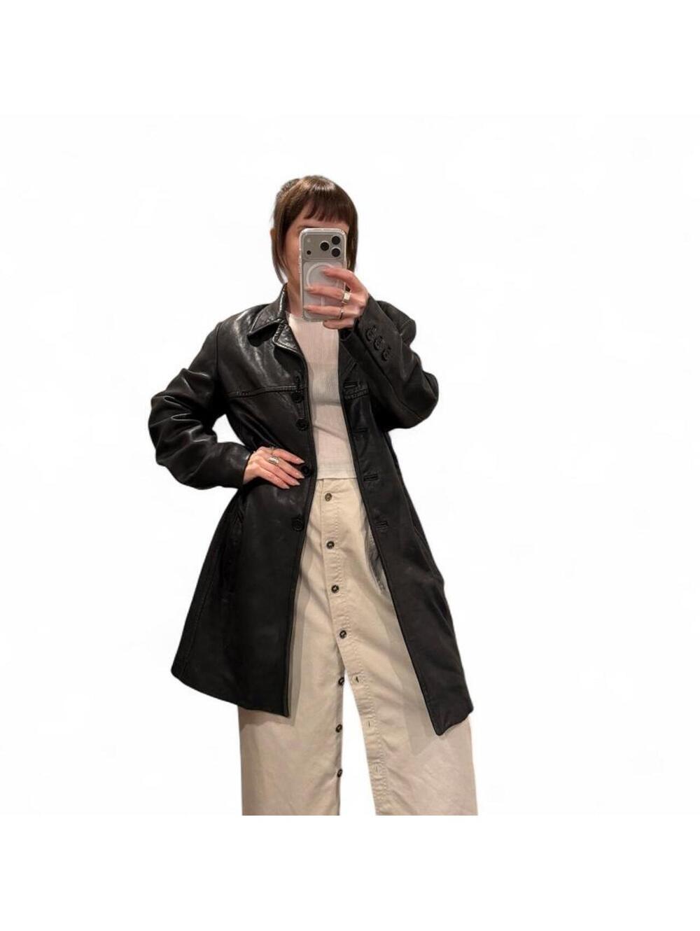 Vintage 90s Black Leather Longline Jacket
